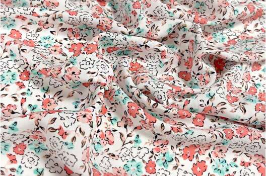 Штапель, Цветочная полянка на белом, Турция