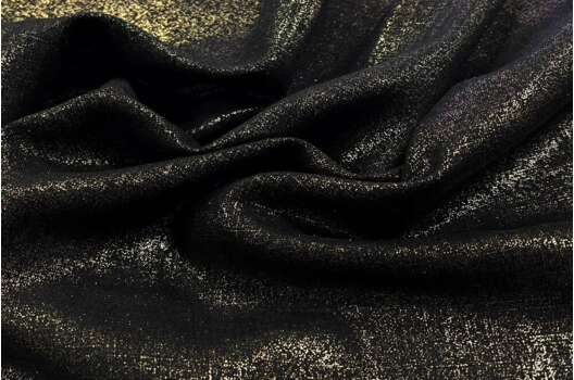 Лен с вискозой, черный с золотым напылением, 135 см