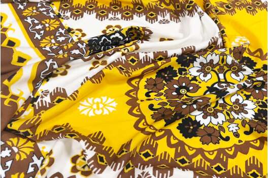 Штапель, Абстрактный узор крупный желто-коричневый, Турция