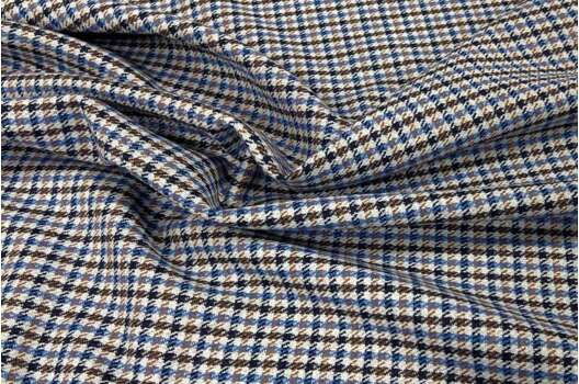Костюмная шерсть, Клетка мелкая сине-серо-бежевая (134436), Италия