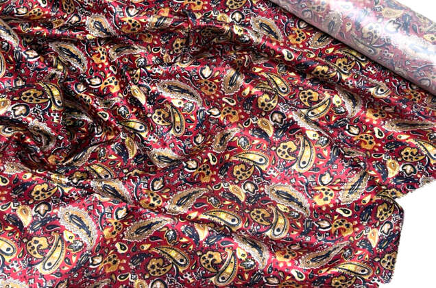 Подкладочная Taffeta, Пейсли на бордовом 2