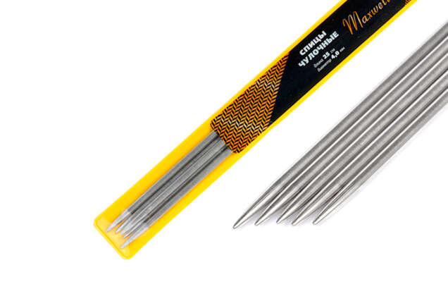Спицы для вязания чулочные Maxwell Gold, металл 4 мм /25 см (5 шт) 1