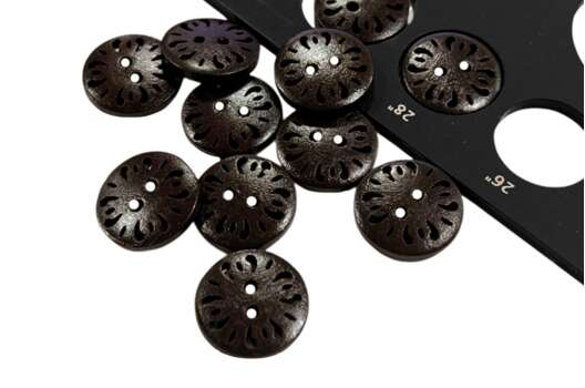 Пуговица деревянная F501, 2 прокола, темно-коричневая, 18 мм