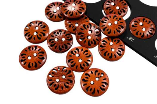 Пуговица деревянная F501, 2 прокола, коричневая, 18 мм