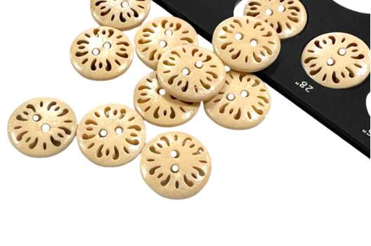 Пуговица деревянная F501, 2 прокола, светло-бежевая, 18 мм