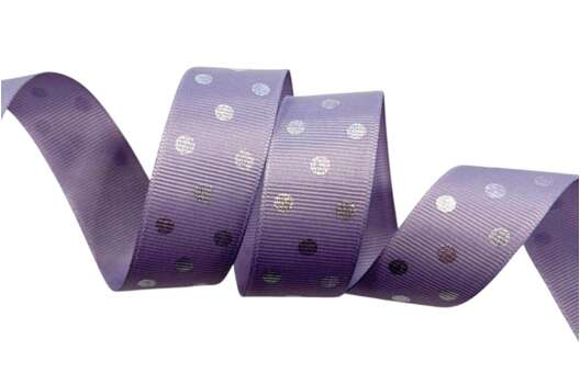 Лента репсовая Ideal, сиреневая в горошек, 25 мм