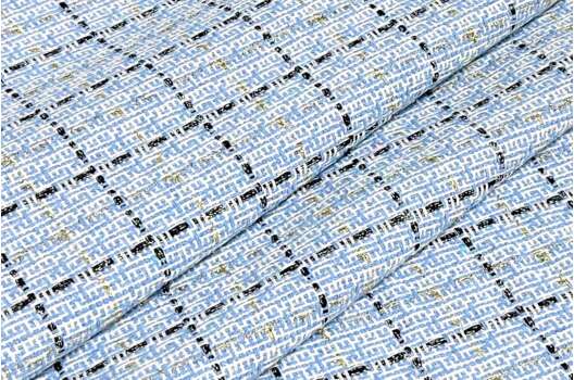 Костюмный Твид в стиле Шанель, бело-голубой, Турция