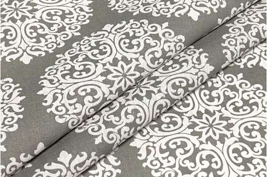 Лен декоративный, Дамаск на сером, 145 см