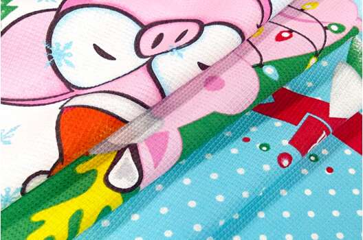 Вафельное полотно, Новогодние поросята, купон  63х150 см