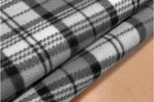 Курточно-плащевая ткань на флисе, кофе с молоком в серую клетку