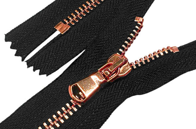 Молния металл FURNI (6M CE глянец), 18 см, тип 5, неразъемная, черная/розовое золото (CO)