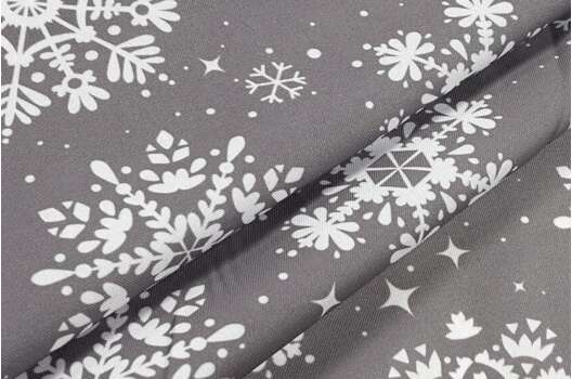 Габардин простой с рисунком, Белые снежинки на светло-сером