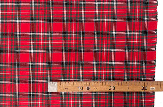 Рубашечная фланель (фуле) 100% хлопок, Клетка красная, Турция 2