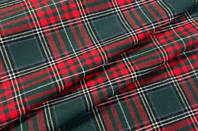 Рубашечная фланель (фуле) 100% хлопок, Клетка темно-зеленая с красным, Турция 1