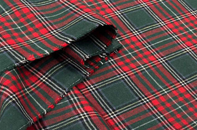 Рубашечная фланель (фуле) 100% хлопок, Клетка темно-зеленая с красным, Турция 5
