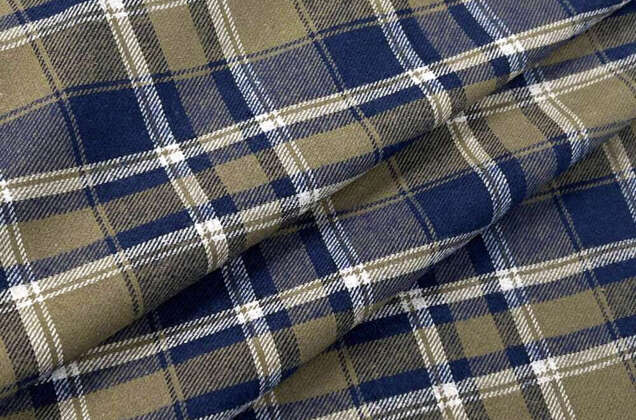 Рубашечная фланель (фуле) 100% хлопок, Клетка хаки с синим, Турция 1
