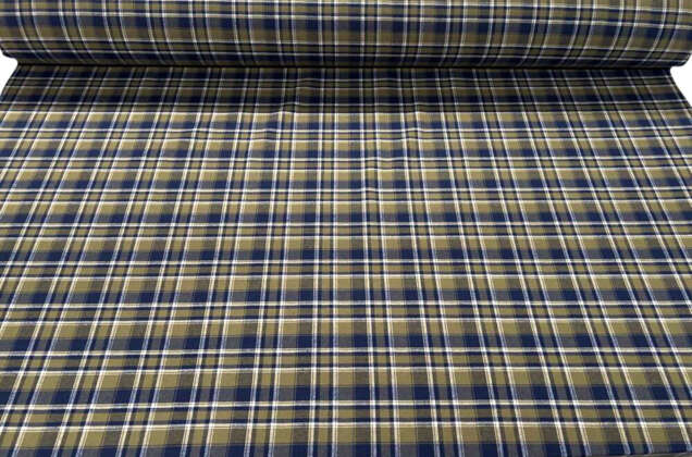 Рубашечная фланель (фуле) 100% хлопок, Клетка хаки с синим, Турция 3