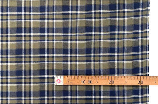 Рубашечная фланель (фуле) 100% хлопок, Клетка хаки с синим, Турция 4