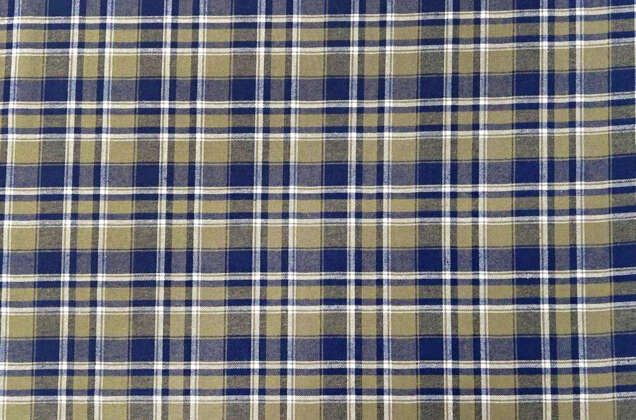 Рубашечная фланель (фуле) 100% хлопок, Клетка хаки с синим, Турция 5