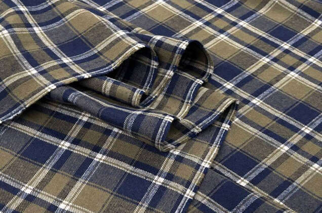 Рубашечная фланель (фуле) 100% хлопок, Клетка хаки с синим, Турция 6