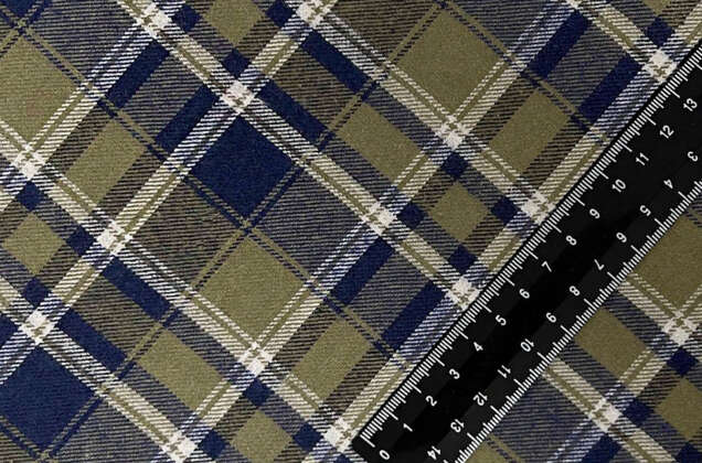 Рубашечная фланель (фуле) 100% хлопок, Клетка хаки с синим, Турция 1