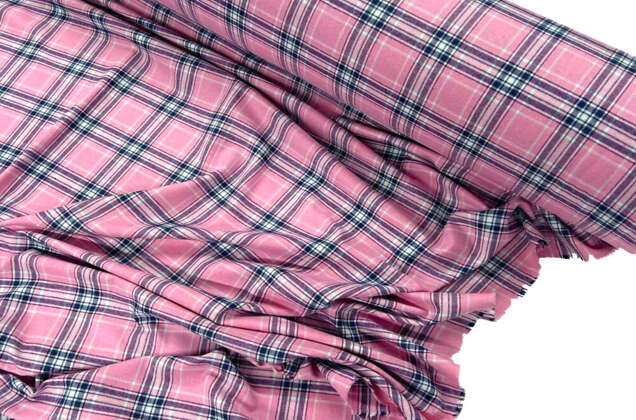 Рубашечная фланель (фуле) 100% хлопок, Клетка розовая, Турция