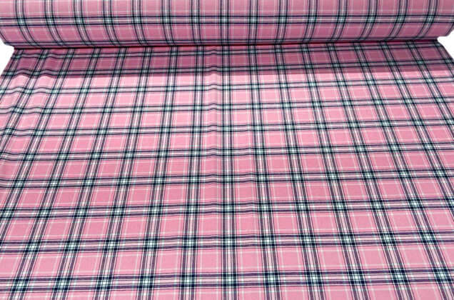 Рубашечная фланель (фуле) 100% хлопок, Клетка розовая, Турция 3