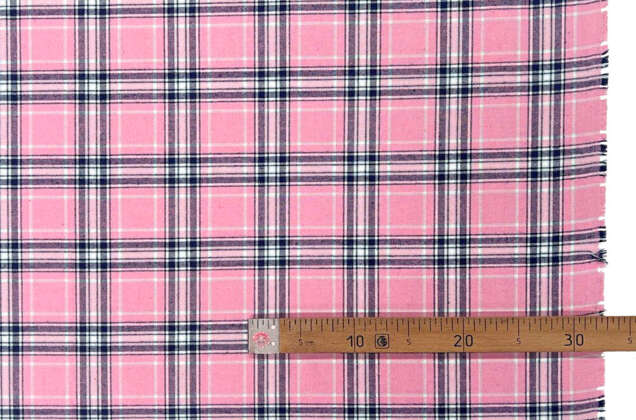 Рубашечная фланель (фуле) 100% хлопок, Клетка розовая, Турция 5