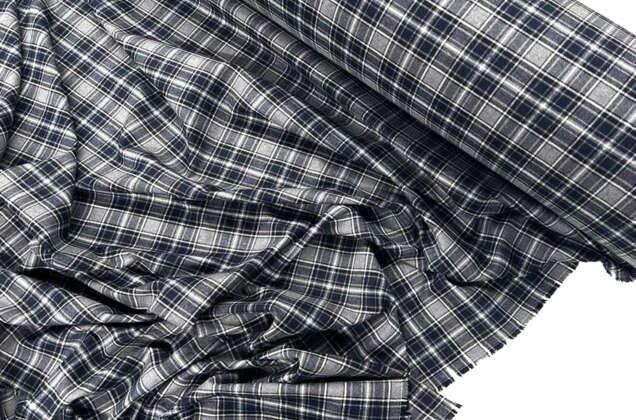 Рубашечная фланель (фуле) 100% хлопок, Клетка серая с синим, Турция