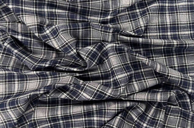 Рубашечная фланель (фуле) 100% хлопок, Клетка серая с синим, Турция 3