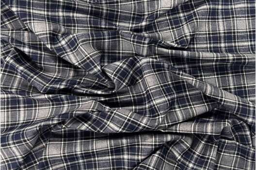 Рубашечная фланель (фуле) 100% хлопок, Клетка серая с синим, Турция