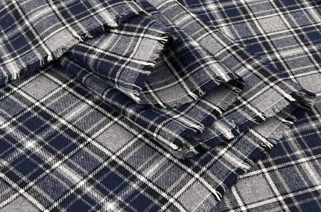 Рубашечная фланель (фуле) 100% хлопок, Клетка серая с синим, Турция 5