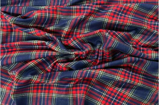 Рубашечная фланель (фуле) 100% хлопок, Клетка темно-синяя с красным, Турция