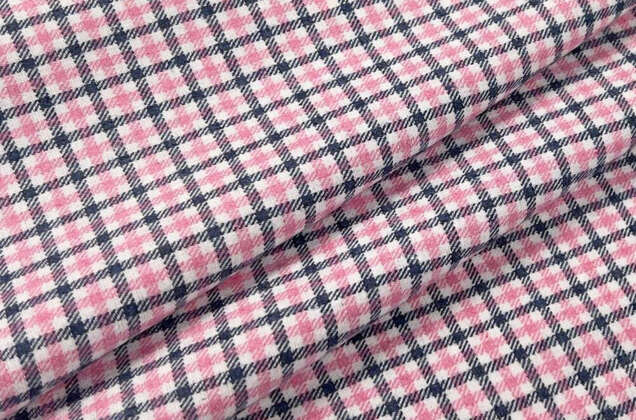 Рубашечная фланель (фуле) 100% хлопок, Клетка мелкая розовая, Турция 1