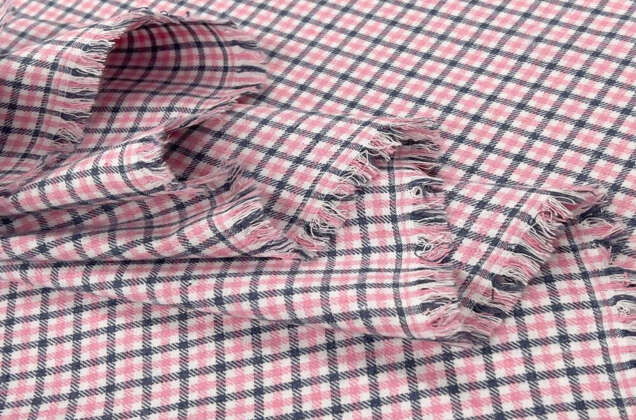 Рубашечная фланель (фуле) 100% хлопок, Клетка мелкая розовая, Турция 4