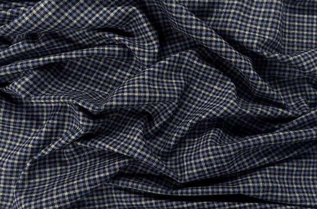 Рубашечная фланель (фуле) 100% хлопок, Клетка мелкая темно-серая с синим, Турция 2
