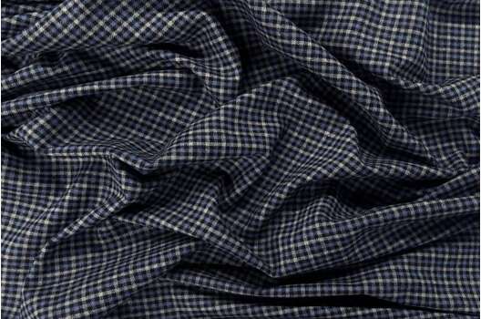 Рубашечная фланель (фуле) 100% хлопок, Клетка мелкая темно-серая с синим, Турция