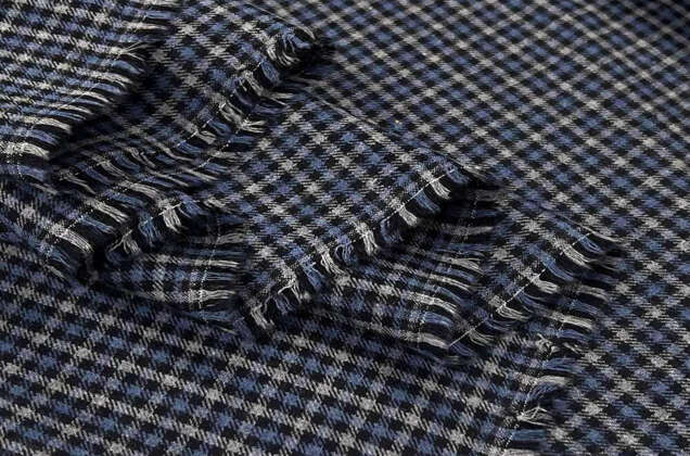 Рубашечная фланель (фуле) 100% хлопок, Клетка мелкая темно-серая с синим, Турция 5