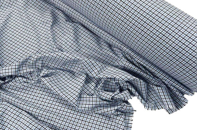 Рубашечная фланель (фуле) 100% хлопок, Клетка мелкая голубая, Турция