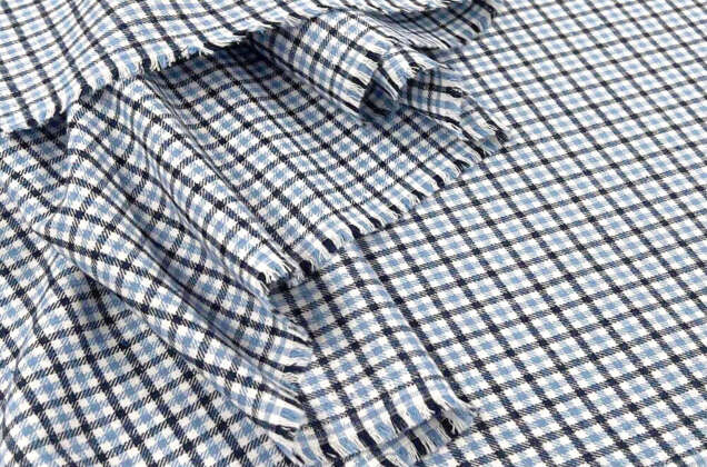 Рубашечная фланель (фуле) 100% хлопок, Клетка мелкая голубая, Турция 4