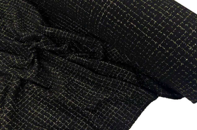 Костюмный Твид в стиле Шанель, черный с золотым люрексом, Турция