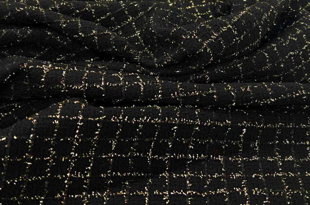 Костюмный Твид в стиле Шанель, черный с золотым люрексом, Турция 2