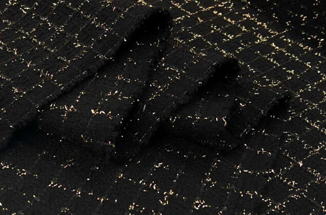 Костюмный Твид в стиле Шанель, черный с золотым люрексом, Турция 5