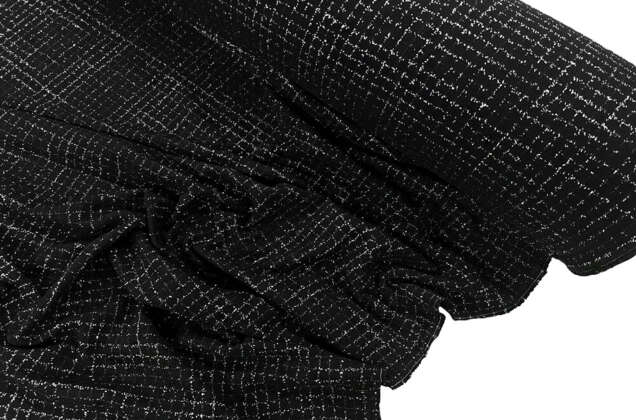 Костюмный Твид в стиле Шанель, черный с серебряным люрексом, Турция