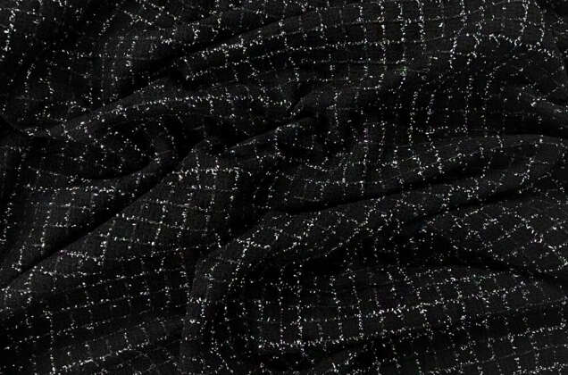 Костюмный Твид в стиле Шанель, черный с серебряным люрексом, Турция 1