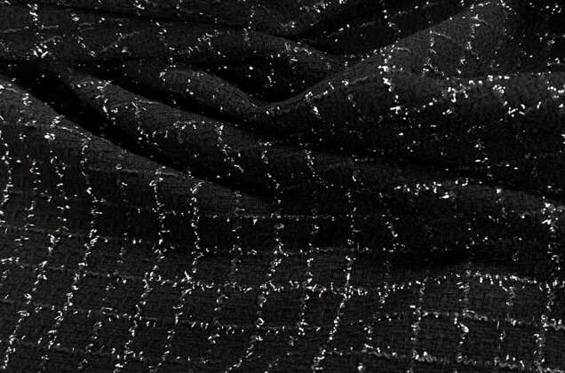 Костюмный Твид в стиле Шанель, черный с серебряным люрексом, Турция 4