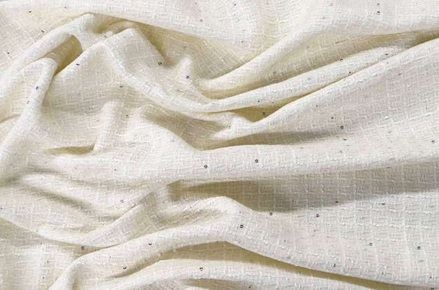 Костюмный Твид в стиле Шанель, молочный с пайетками, Турция