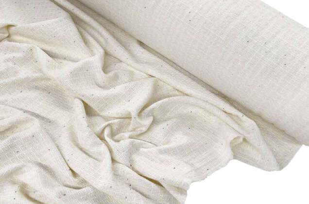 Костюмный Твид в стиле Шанель, молочный с пайетками, Турция 1