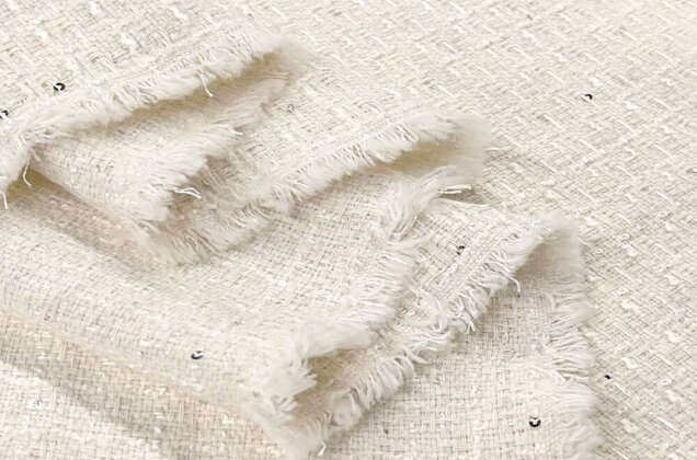 Костюмный Твид в стиле Шанель, молочный с пайетками, Турция 3