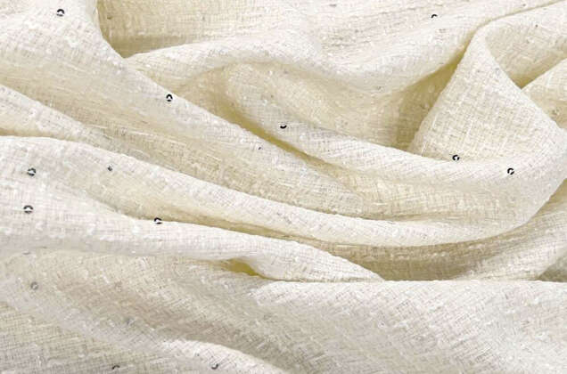 Костюмный Твид в стиле Шанель, молочный с пайетками, Турция 5